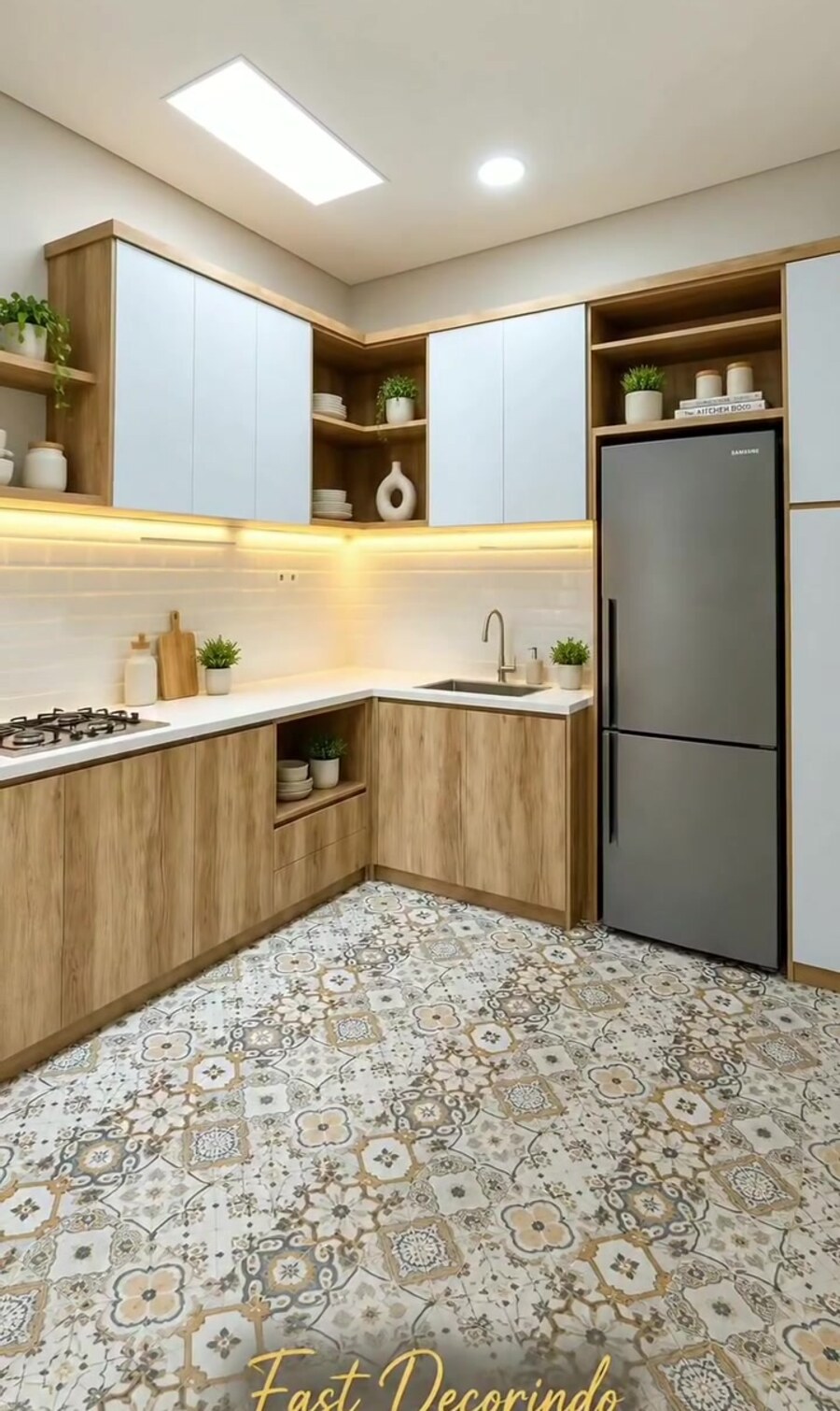 Kitchen set putih kombinasi kayu — Tangerang